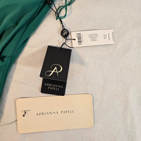 ADRIANNA PAPELL Old Money Stretchy Emerald Sleeveless Shift Dress Size 12 NEW! - Picture 7 of 16